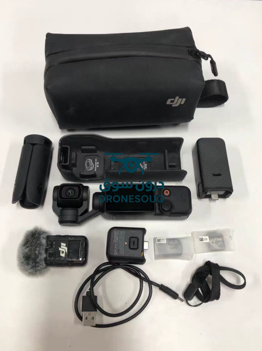 مجموعة DJI Osmo Pocket 3 Creator، مستشعر CMOS مقاس 1 بوصة، عدسة 20 مم، أنشئ مقاطع فيديو جذابة مع ActiveTrack 6.0، بما في ذلك جهاز إرسال DJI Mic 2، مقبض بطارية، حامل ثلاثي القوائم Osmo Mini، أسود | DJIOP3CreatorCombo